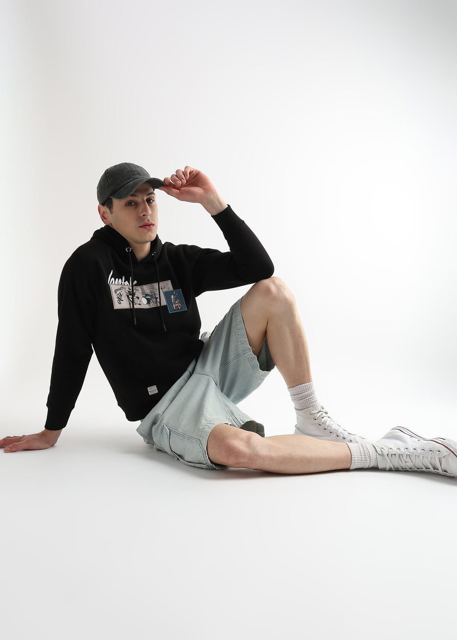 Patchwork Caviar Black Cottonhoodie