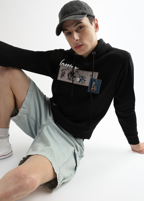 Patchwork Caviar Black Cottonhoodie