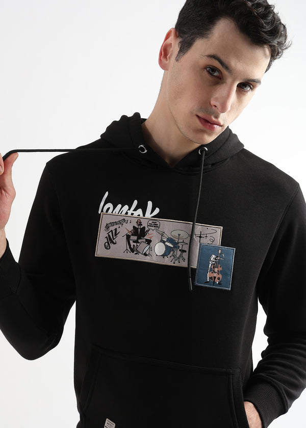 Patchwork Caviar Black Cottonhoodie