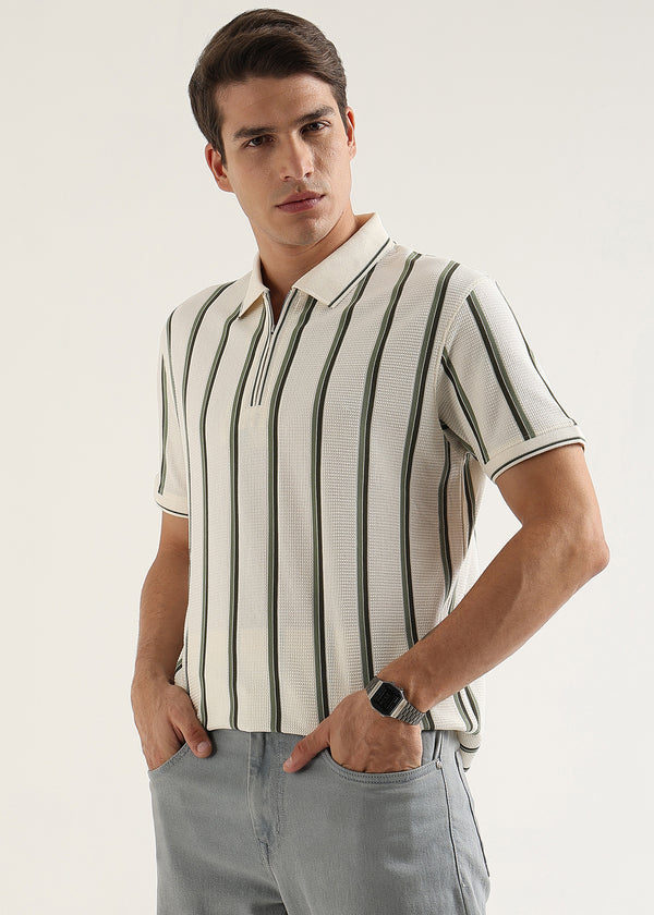 Olive Green Cortéz Knit Half Zip Polo T-Shirt