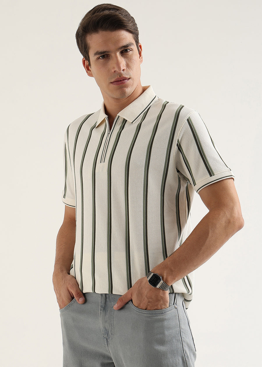 Olive Green Cortéz Knit Half Zip Polo T-Shirt