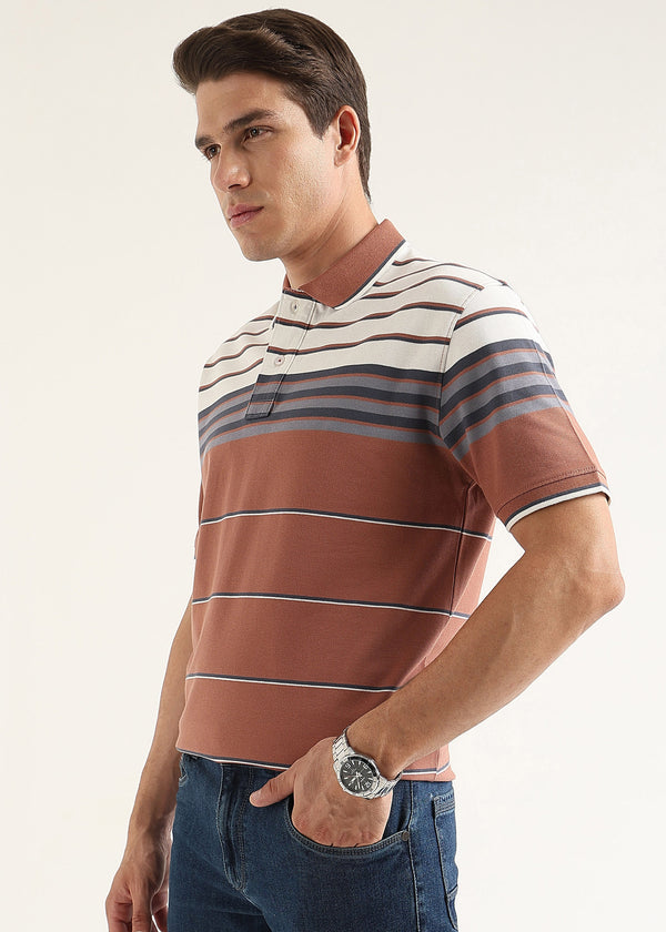 Rust Clay Heritage Striped Polo T-Shirt