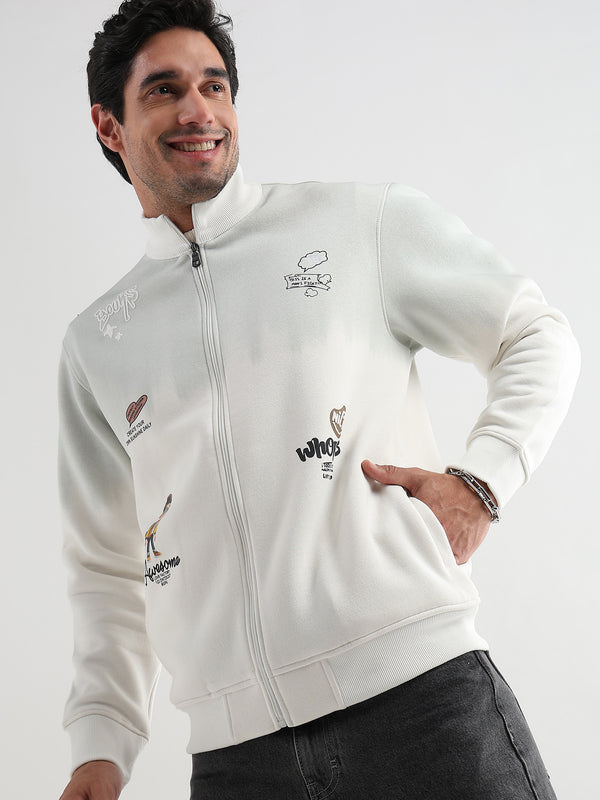 Awesome Printed White-Gray Blend Zipper