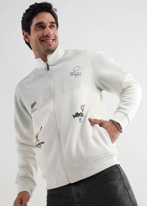 Awesome Printed White-Gray Blend Zipper