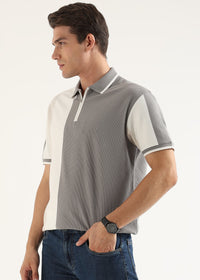 Ash Grey Half-Zip Structured Polo T-Shirt