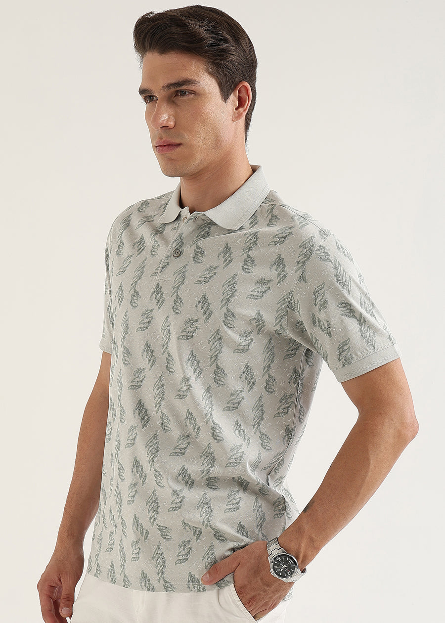 Ice Grey Maison Patterned Polo T-Shirt