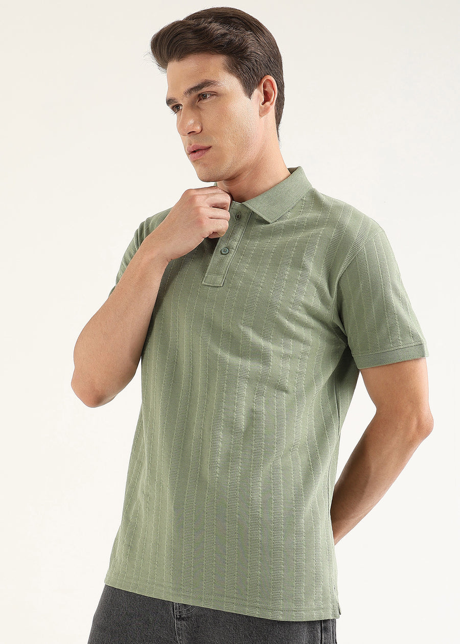 Matcha Stone Self Structured Knit Polo T-Shirt
