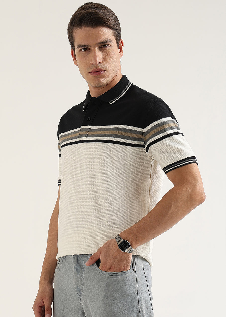 Pebble Black Harlow Stripe Knit Polo T-Shirt