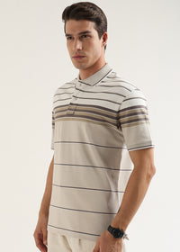 Latte Heritage Striped Polo T-Shirt