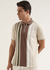 Mocha Olive Lucente Half Zip Polo T-Shirt