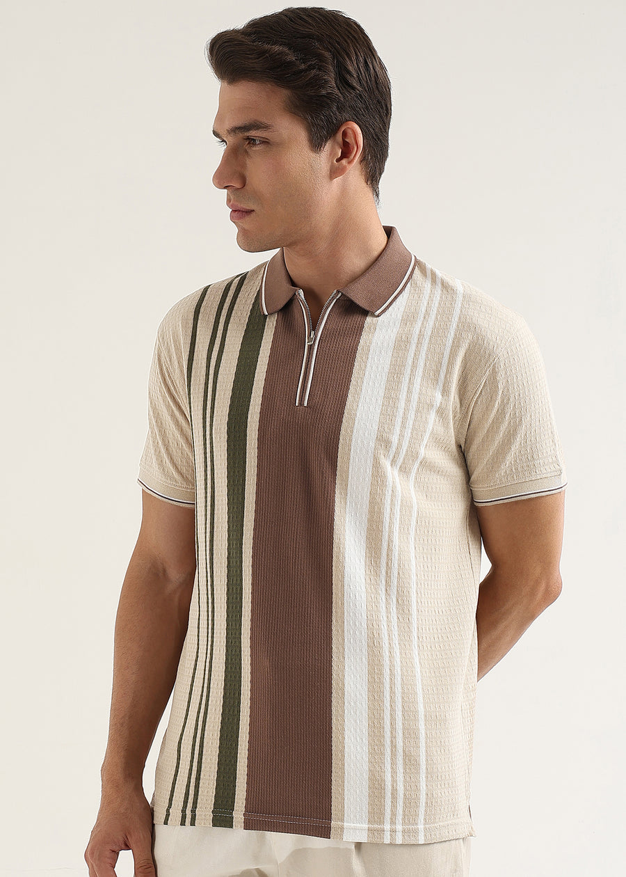 Mocha Olive Lucente Half Zip Polo T-Shirt