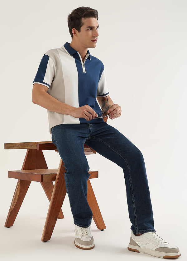 Air Force Blue Half-Zip Structured Polo T-Shirt