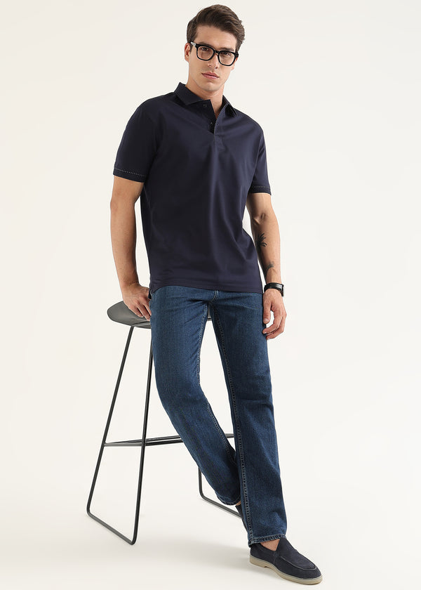 Midnight Navy Mercerised Cotton Polo T-Shirt