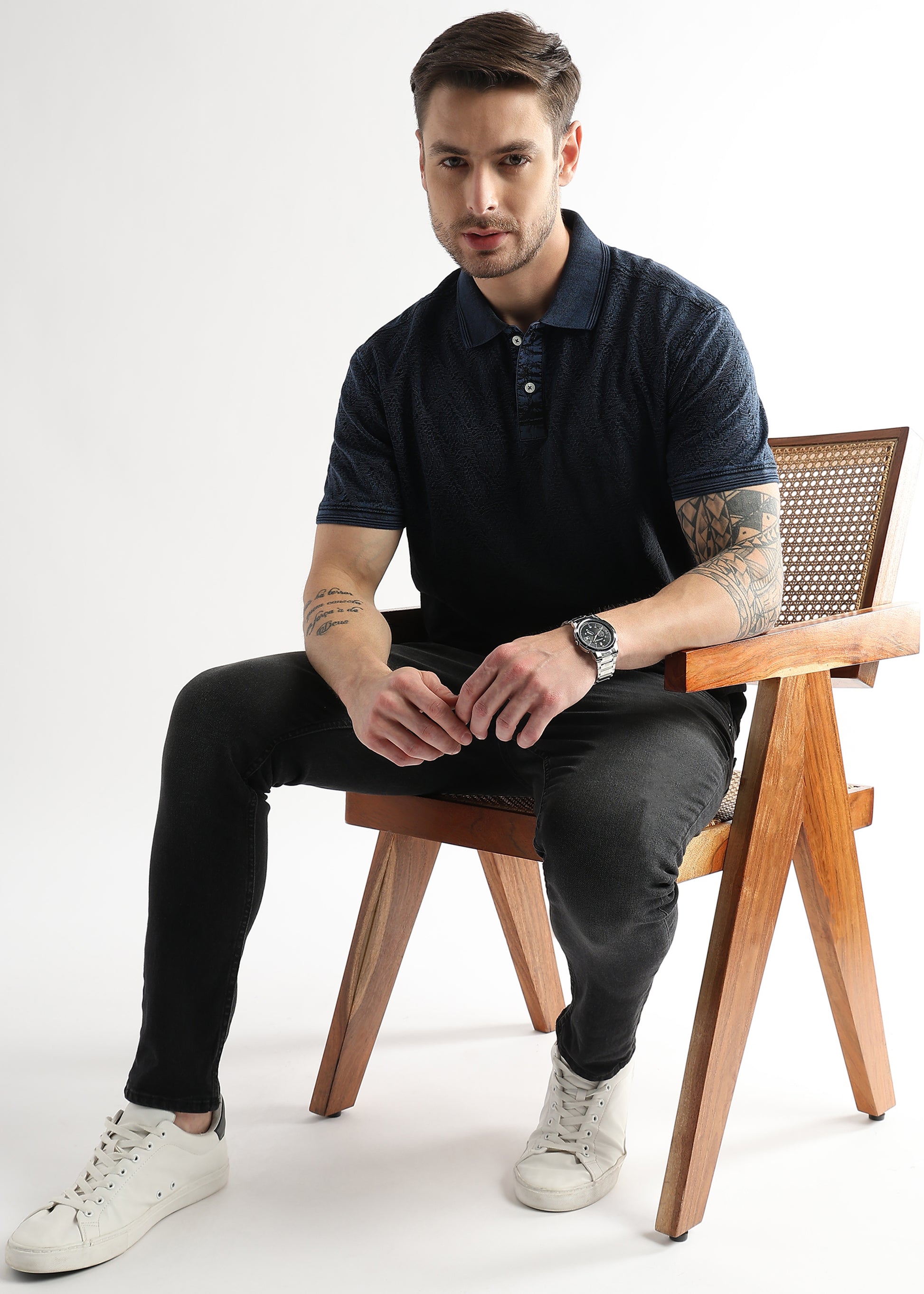 Chaos Black Heavy Textured Polo T-shirt