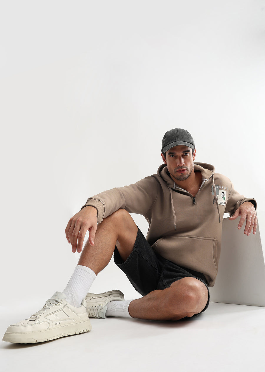 Embrace Biscuit Brown Zip-Top Cotton Hoodie