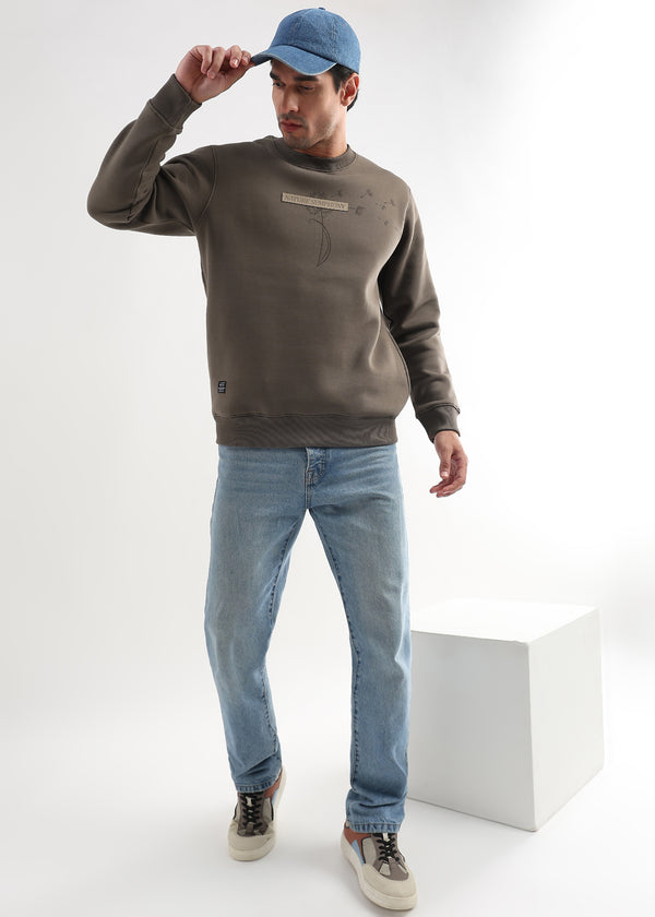 Nature Symphony Biscuit Brown Embroided Sweatshirt