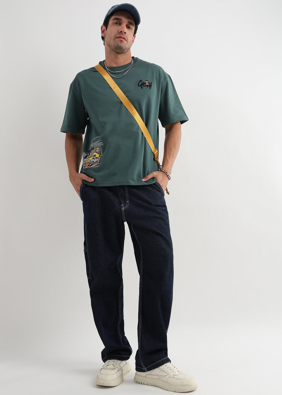 Treking Green Chaos Print Oversized T-Shirt