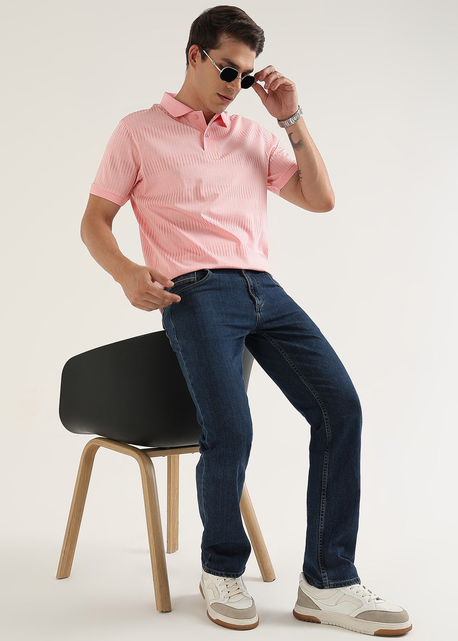 Blush Pink Striata Mercerised Cotton Polo T-Shirt