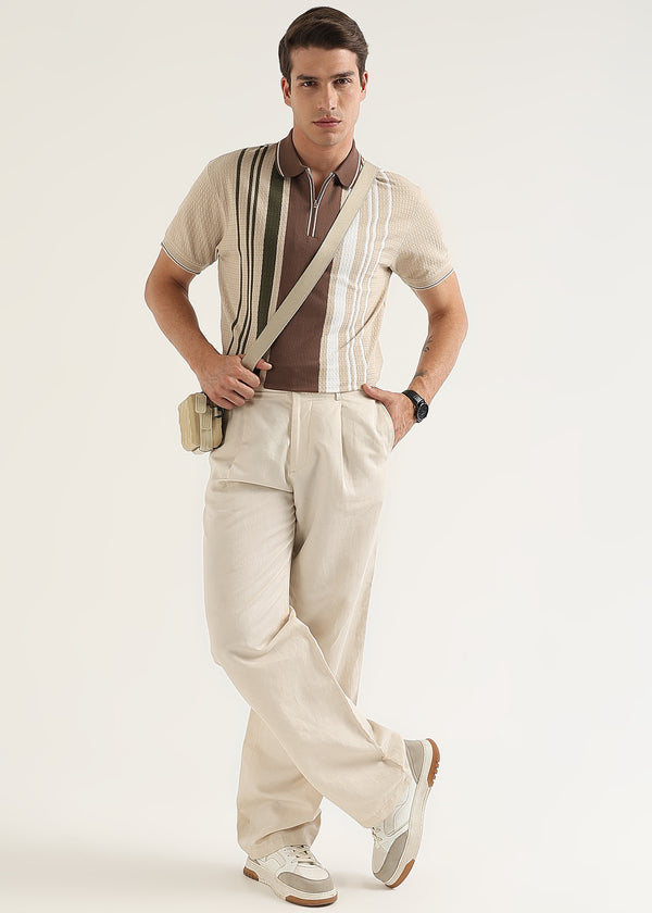 Mocha Olive Lucente Half Zip Polo T-Shirt