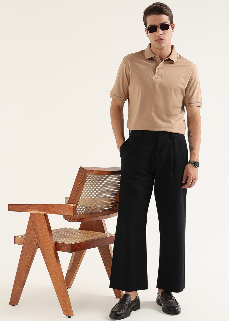 Mocha Cream Mercerised Cotton Polo T-Shirt