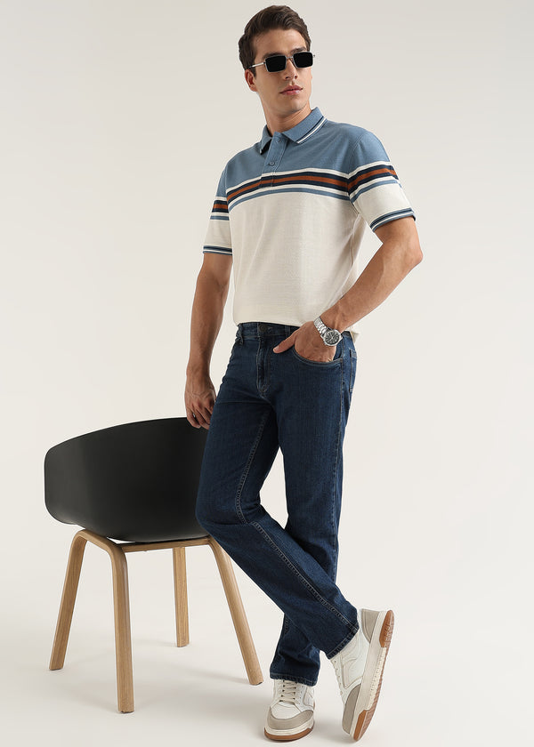 Harbour Blue Harlow Stripe Knit Polo T-Shirt