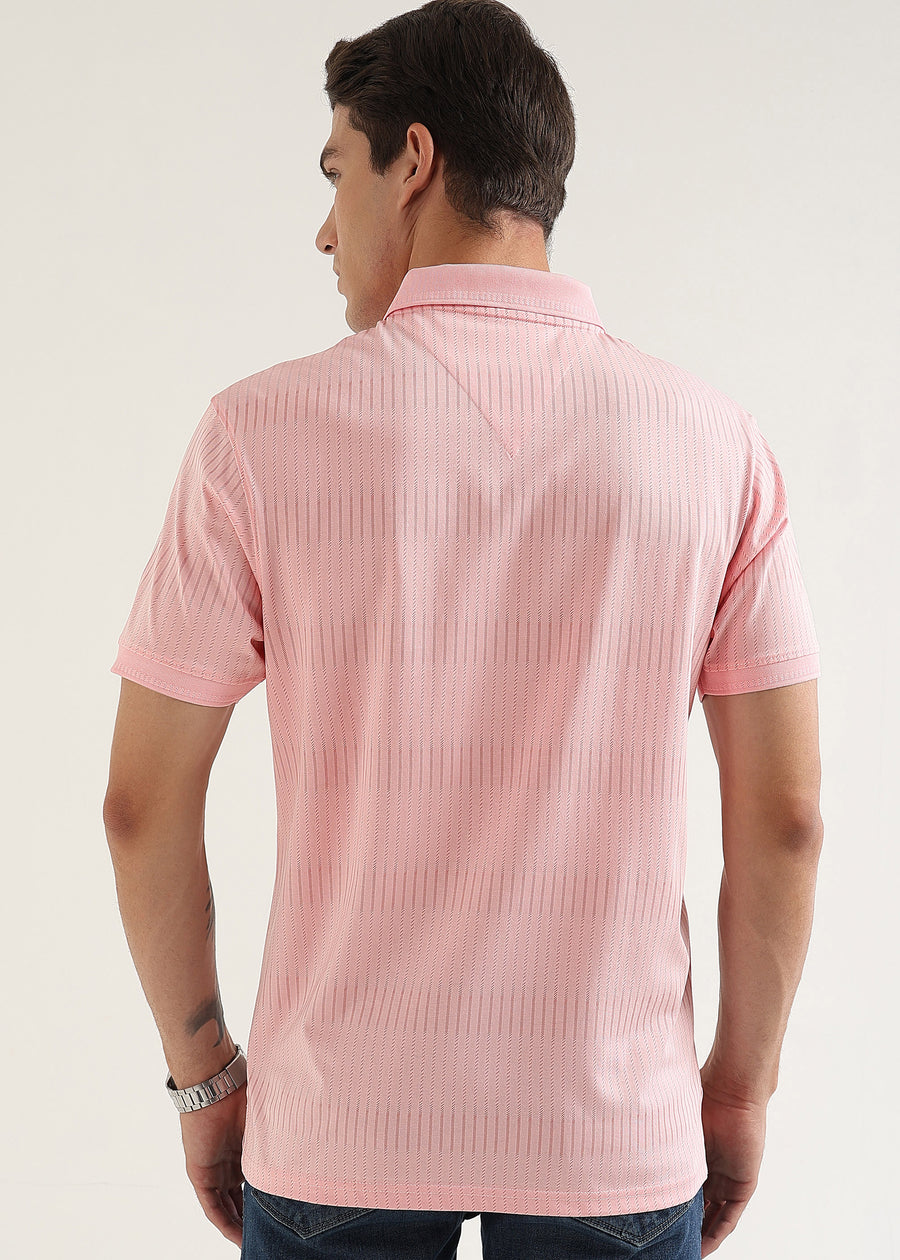 Blush Pink Striata Mercerised Cotton Polo T-Shirt