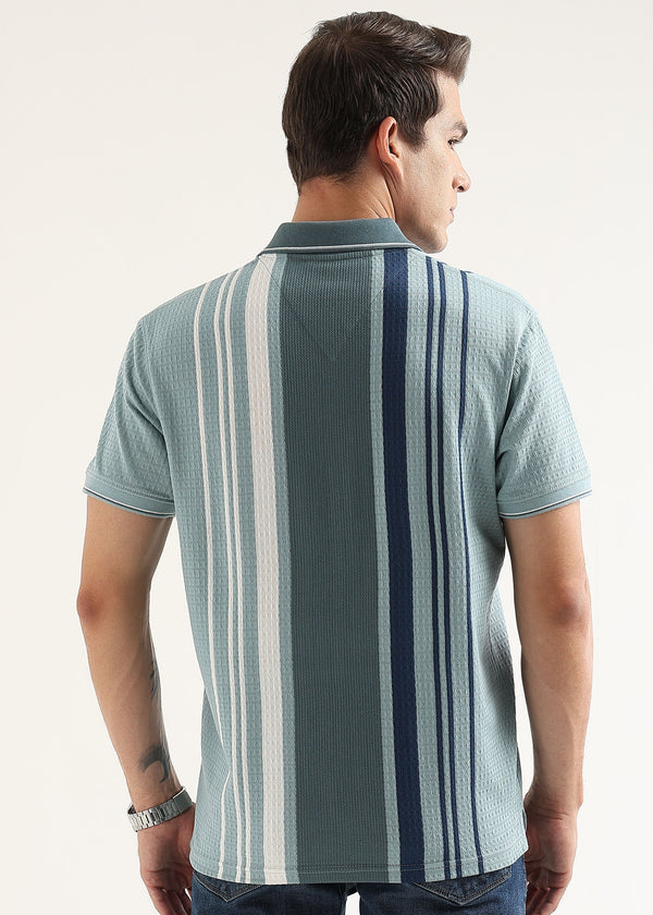 Mist Blue Lucente Half Zip Polo T-Shirt