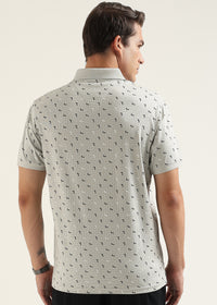 Ash Grey Crest Pattern Polo T-Shirt
