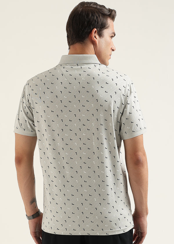 Ash Grey Crest Pattern Polo T-Shirt