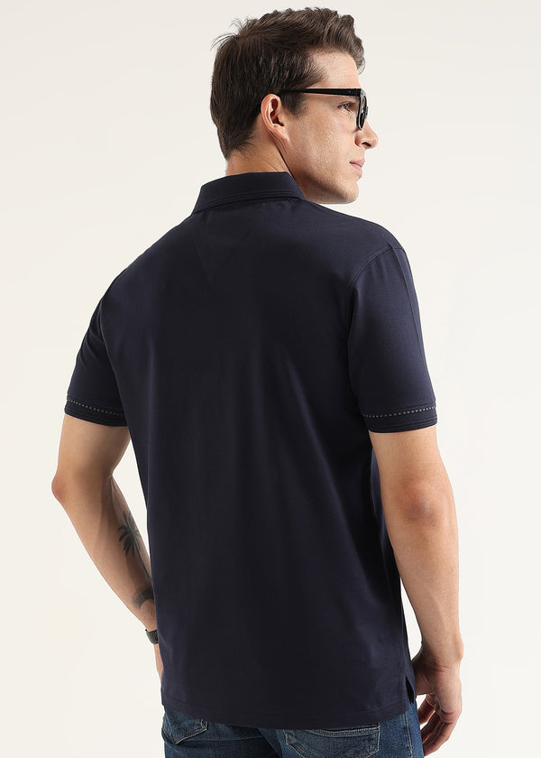 Midnight Navy Mercerised Cotton Polo T-Shirt