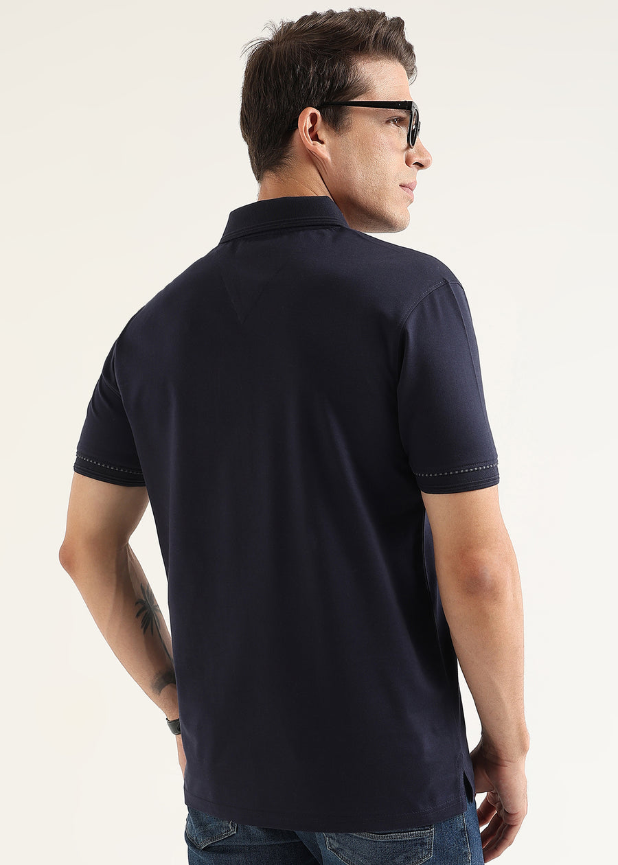 Midnight Navy Mercerised Cotton Polo T-Shirt