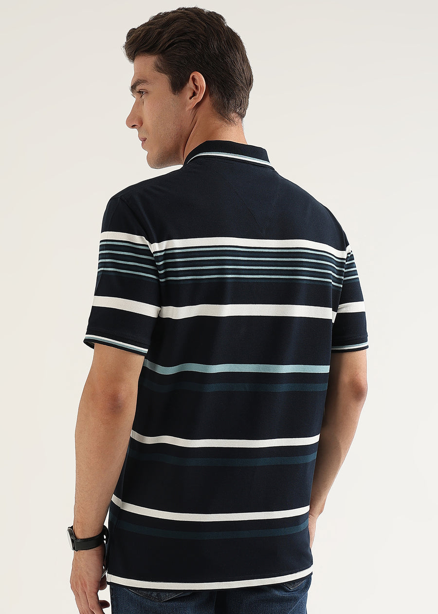 Midnight Navy Striped Polo T-Shirt