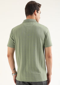 Matcha Stone Self Structured Knit Polo T-Shirt