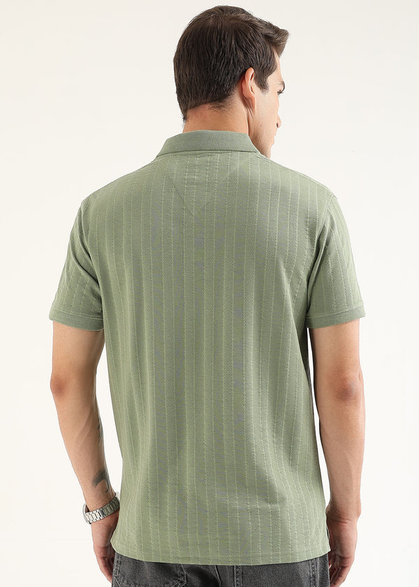 Matcha Stone Self Structured Knit Polo T-Shirt