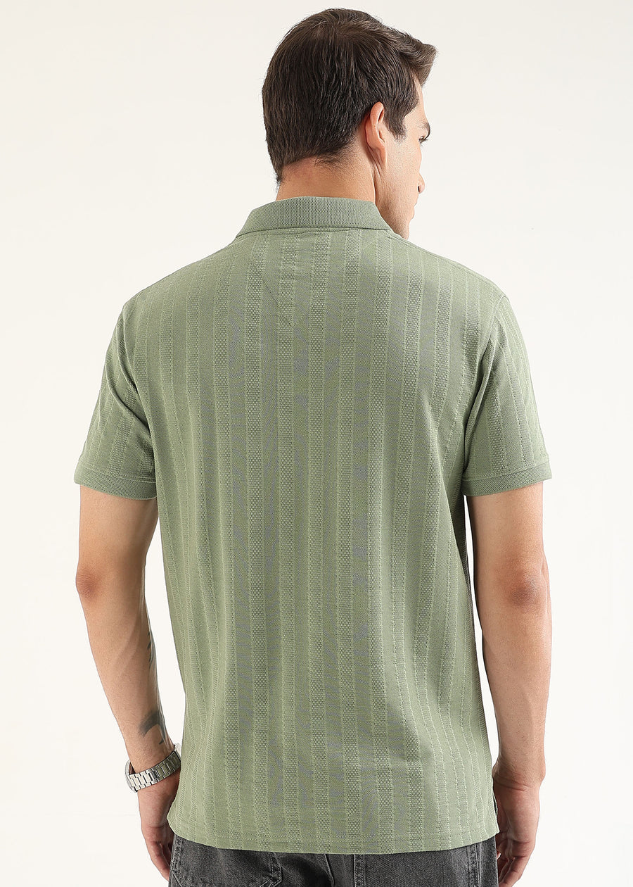 Matcha Stone Self Structured Knit Polo T-Shirt
