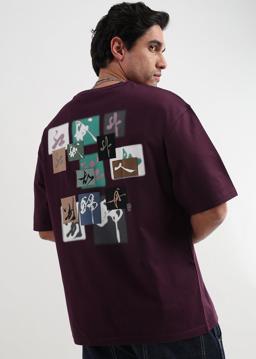 Cordovan Maroon Japanese Patchwork Oversized T-Shirt