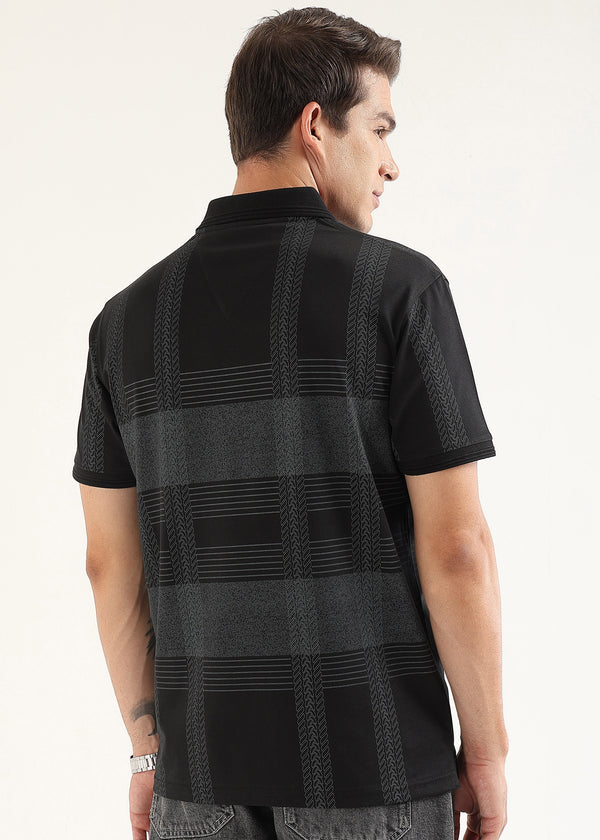 Noir Meridian Geometric Polo T-Shirt