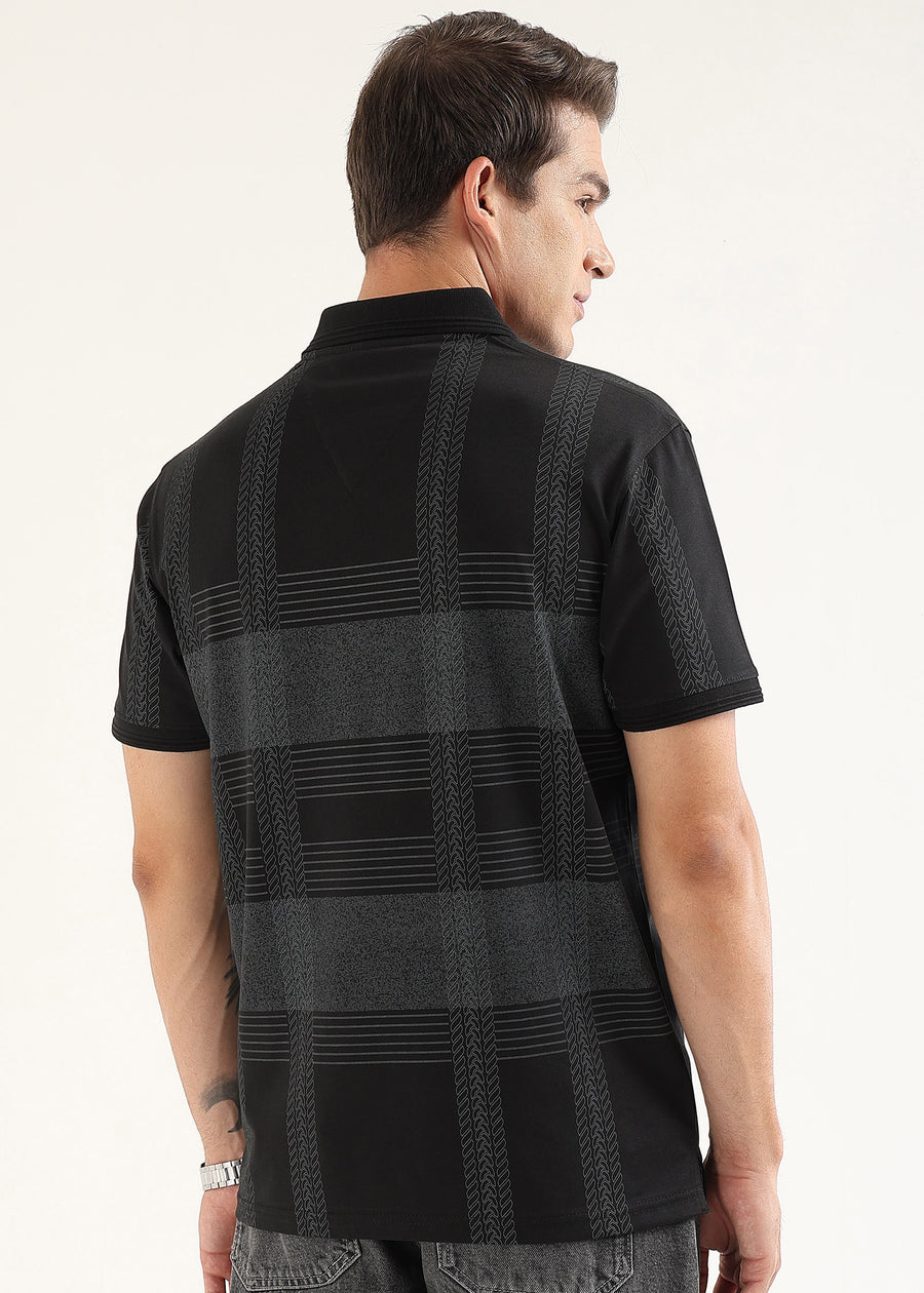 Noir Meridian Geometric Polo T-Shirt