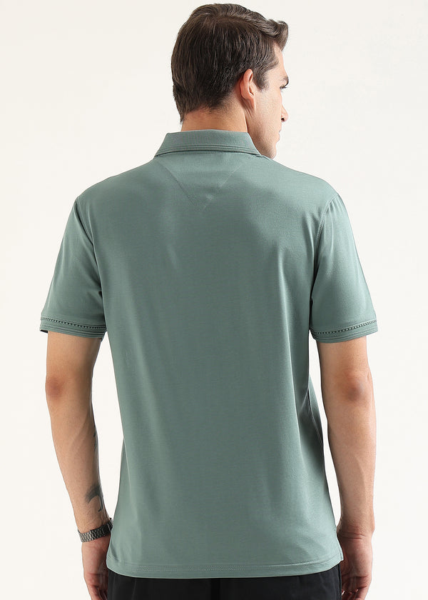 Glacier Sage Mercerised Cotton Polo T-Shirt