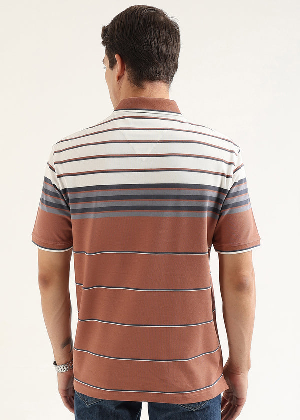 Rust Clay Heritage Striped Polo T-Shirt
