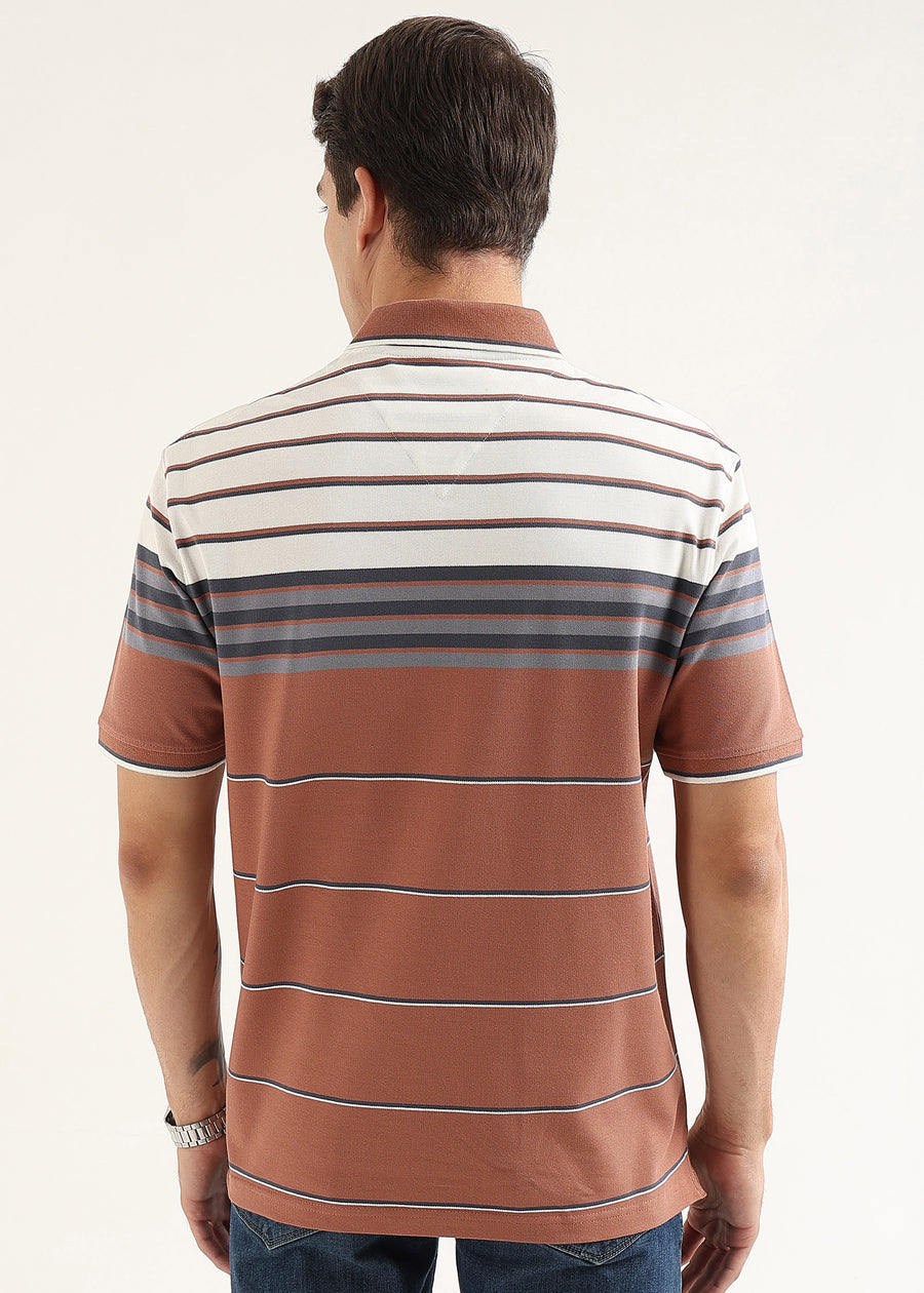 Rust Clay Heritage Striped Polo T-Shirt