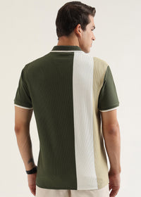 Olive Half-Zip Structured Polo T-Shirt