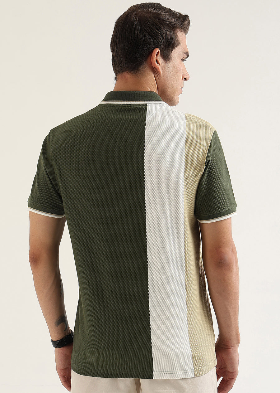 Olive Half-Zip Structured Polo T-Shirt