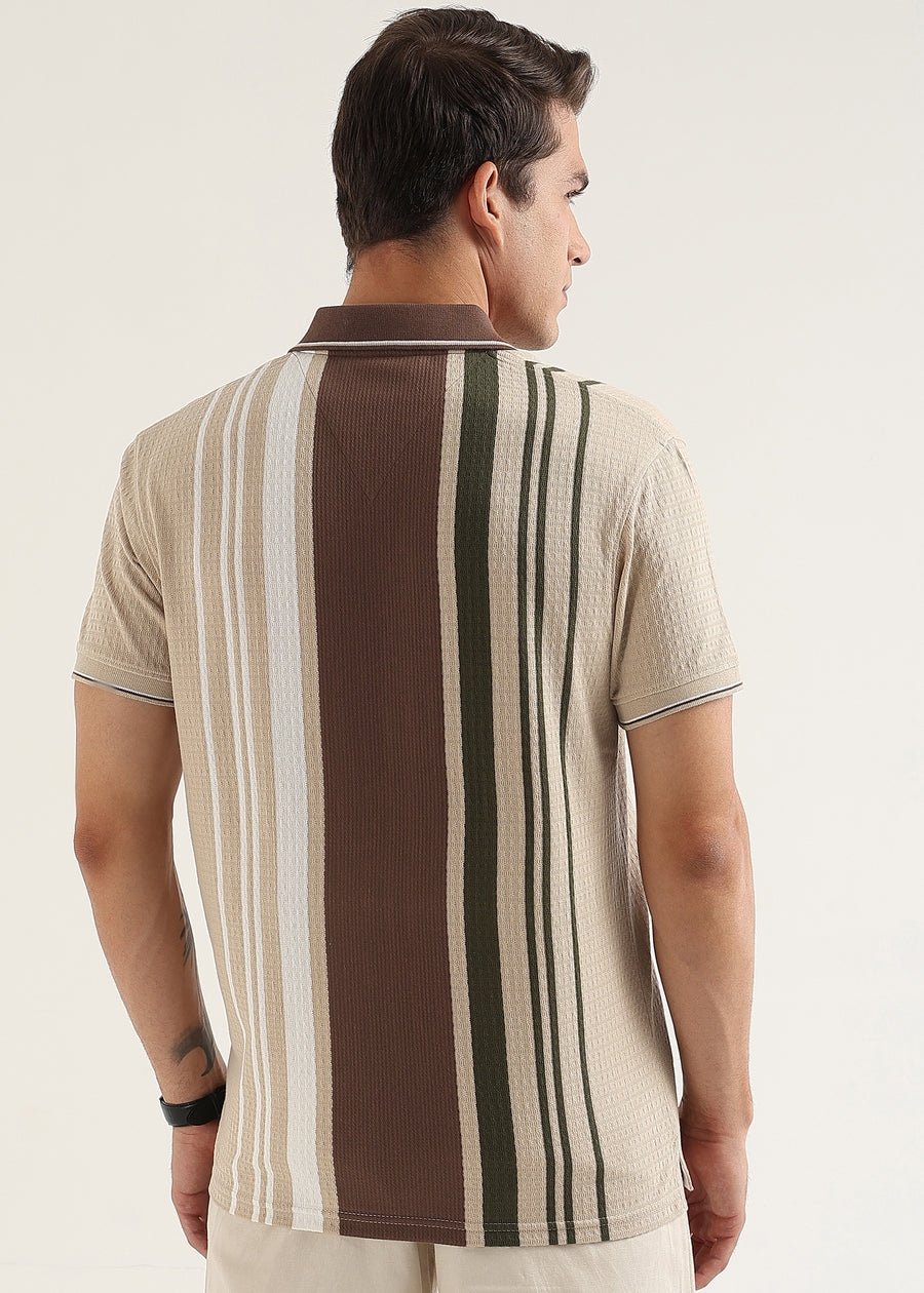 Mocha Olive Lucente Half Zip Polo T-Shirt