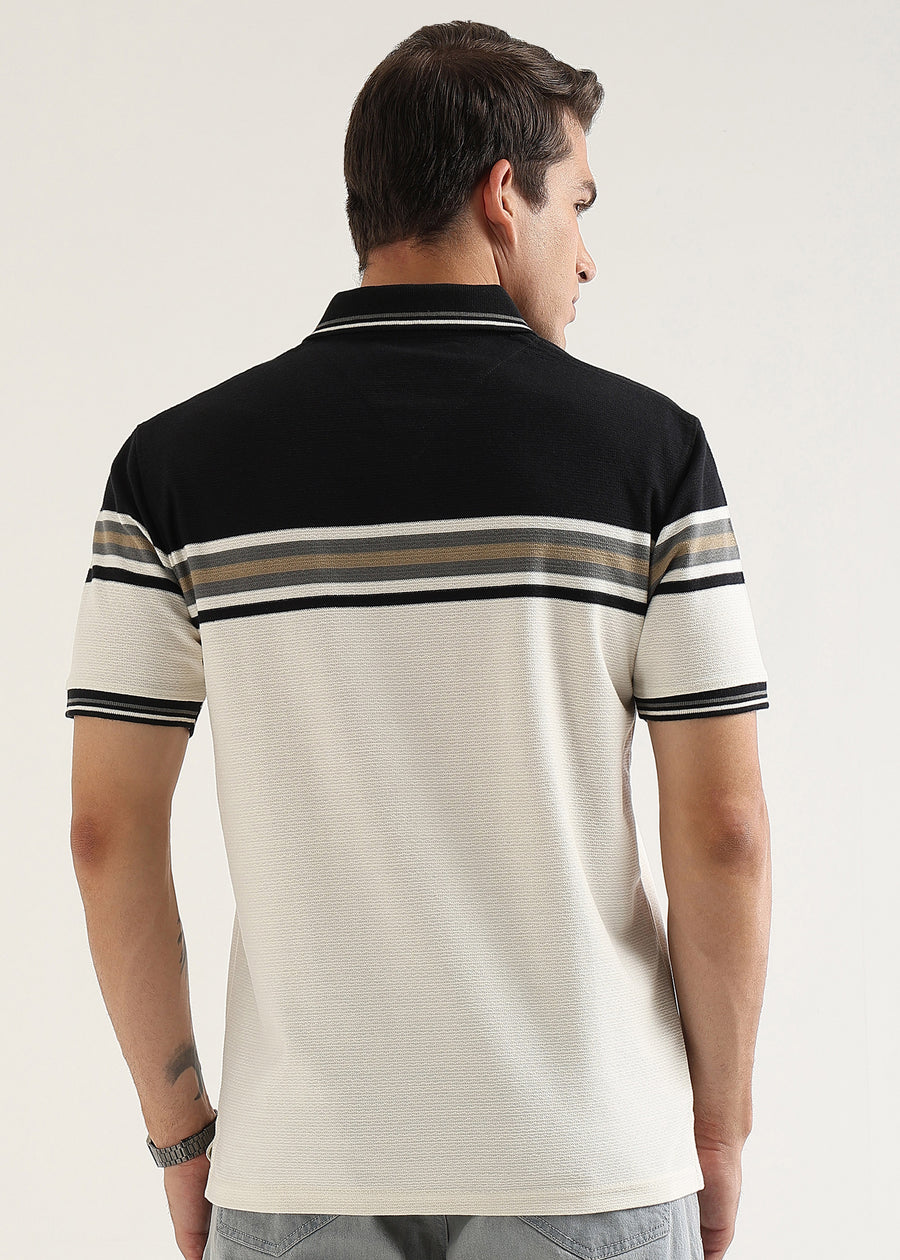 Pebble Black Harlow Stripe Knit Polo T-Shirt
