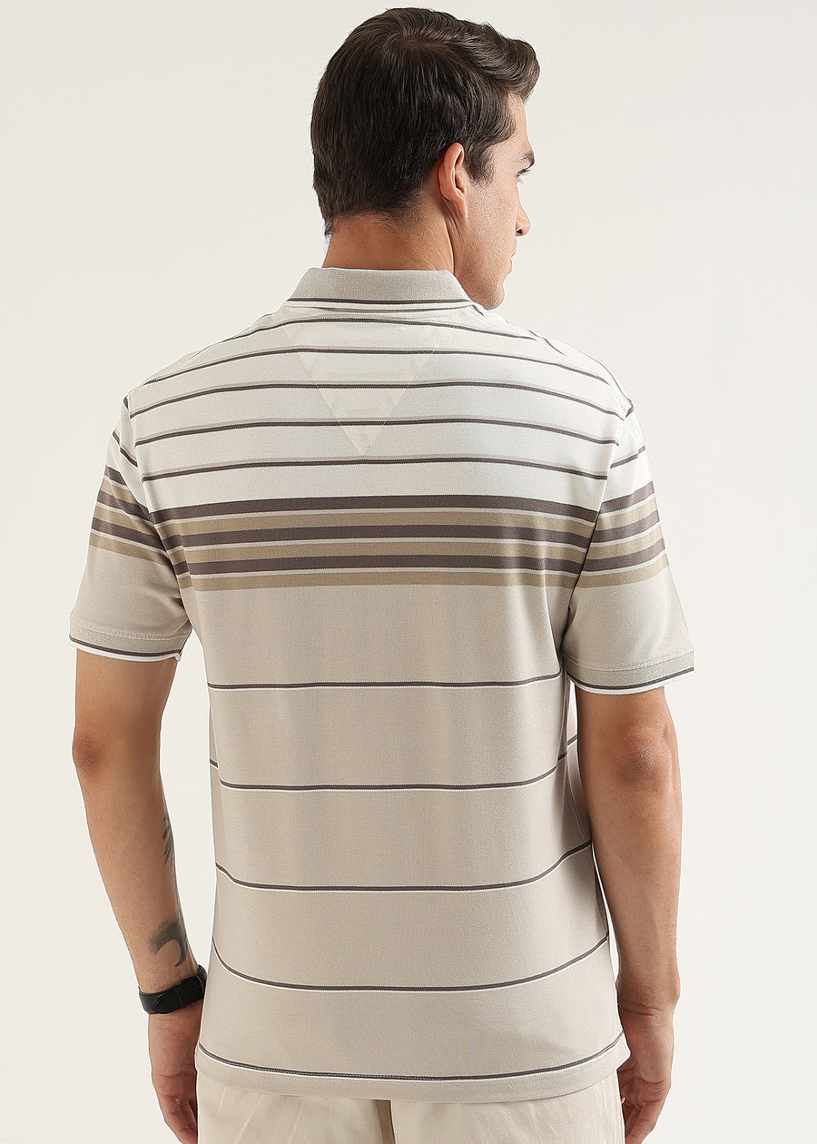 Latte Heritage Striped Polo T-Shirt