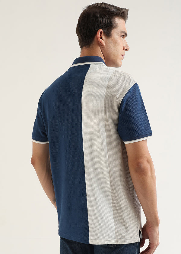 Air Force Blue Half-Zip Structured Polo T-Shirt