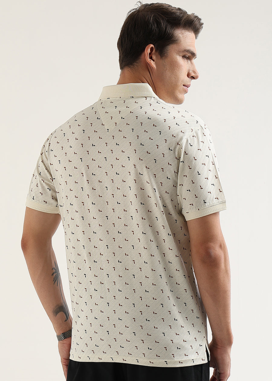Ivory Crest Pattern Polo T-Shirt