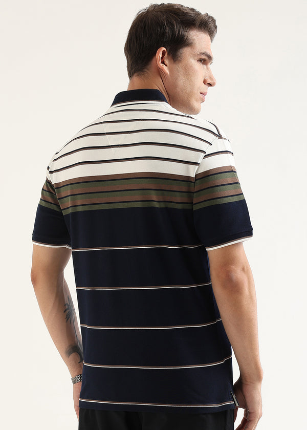 Olive Navy Heritage Striped Polo T-Shirt