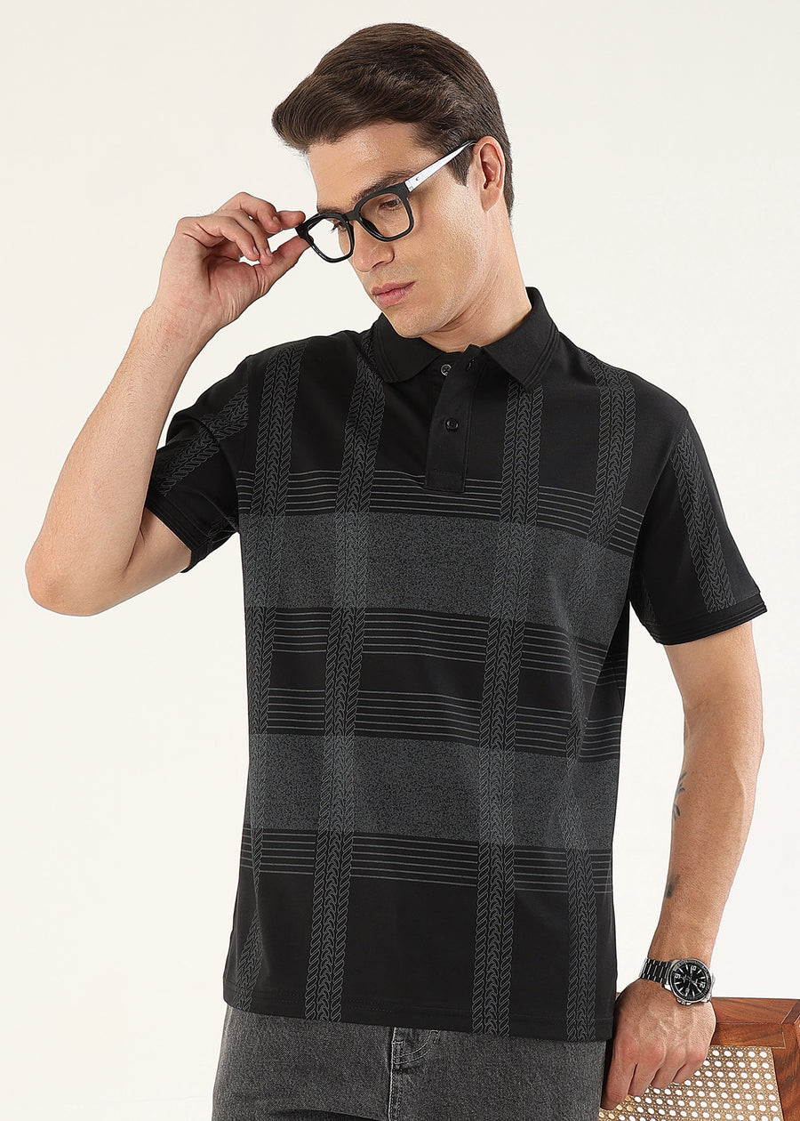 Noir Meridian Geometric Polo T-Shirt